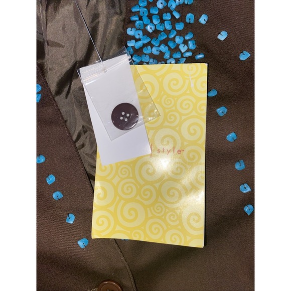 Victor Costa Blazer Women's‎ 1X brown with turquoise bead embellishments lined - Picture 10 of 12